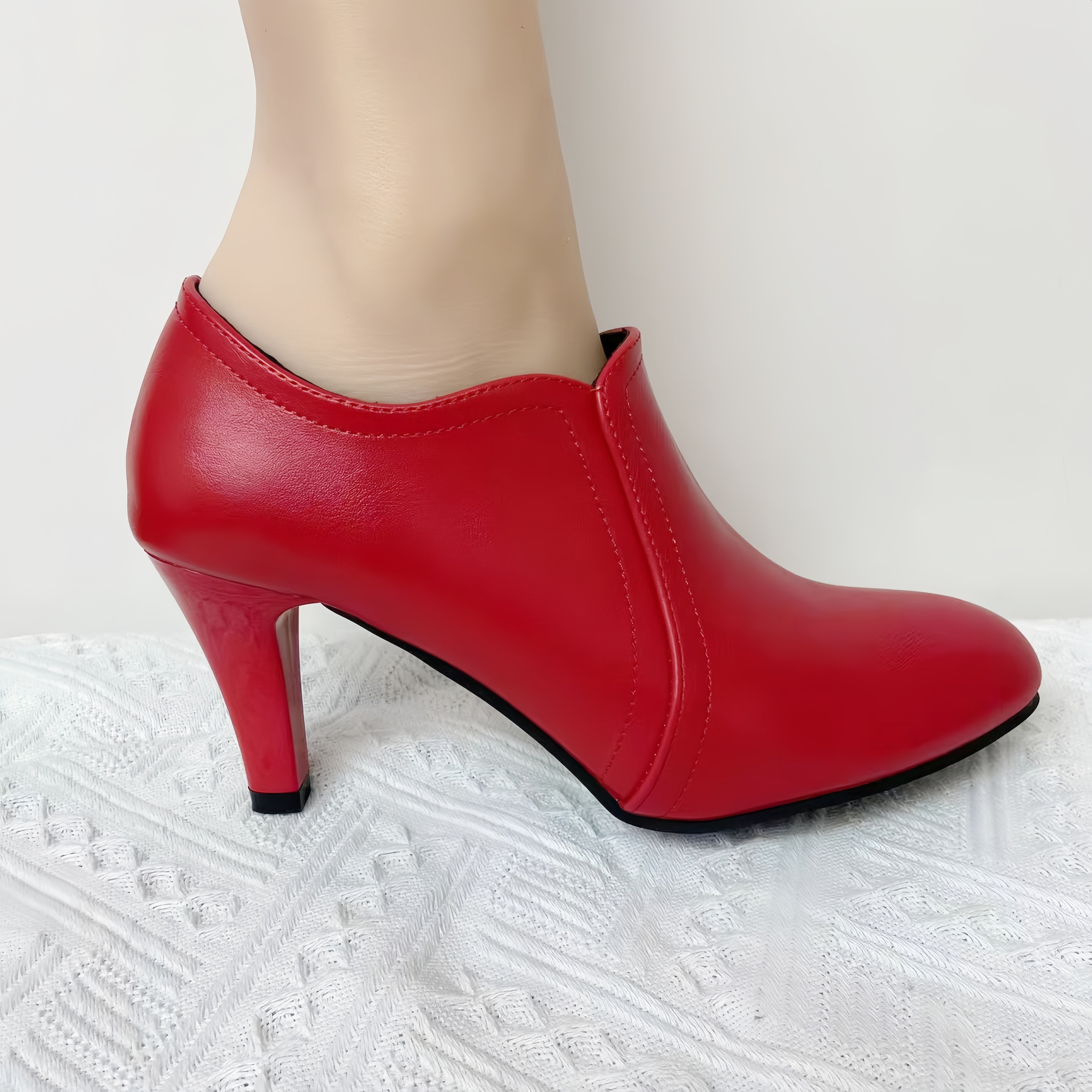 Women's Solid Color Block Heeled Boots with Side Zipper Dress Shoes