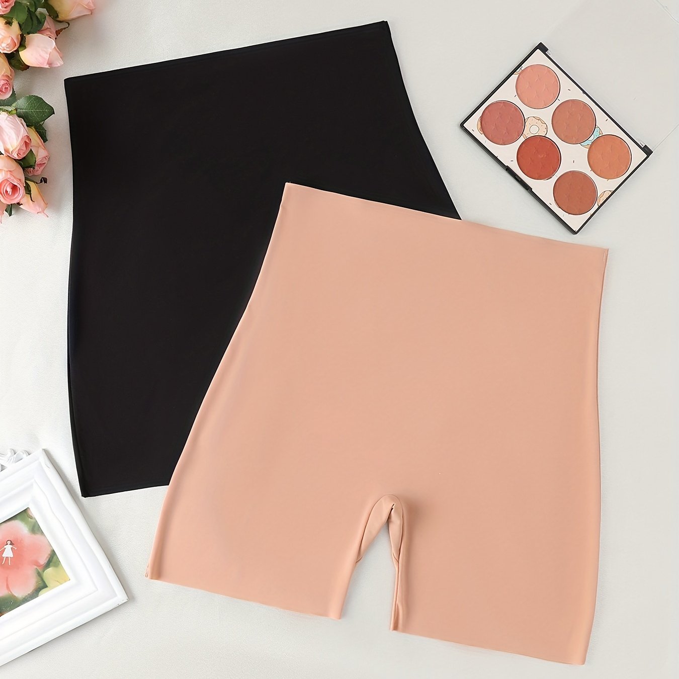 2-Pack High-Waisted Shapewear Shorts Solid Color Nylon Body Shaper Pants