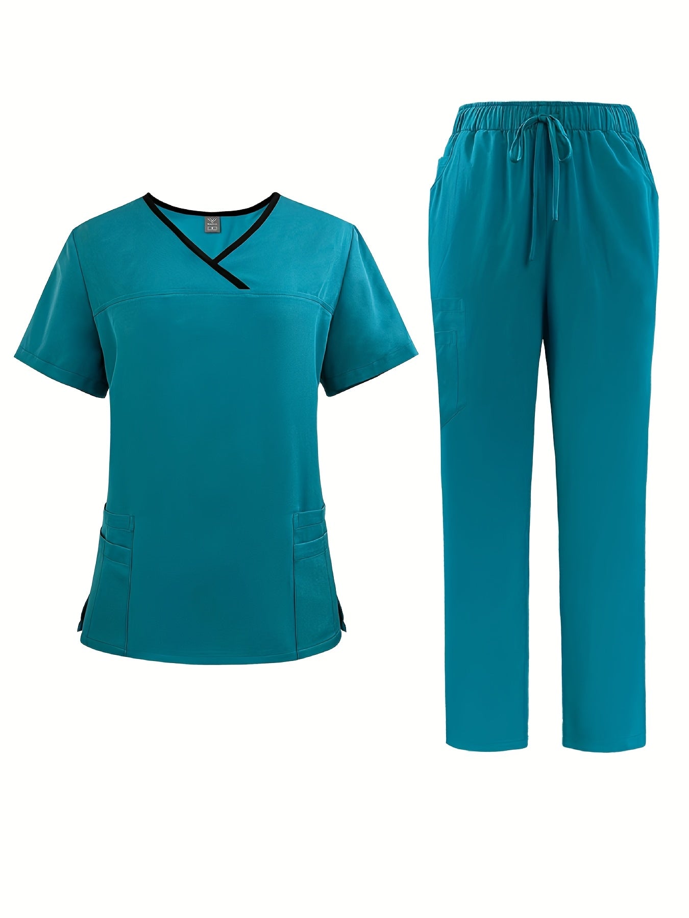 Medical Scrubs Set Polyester Spandex V-Neck Pocket Casual Unisex All Seasons