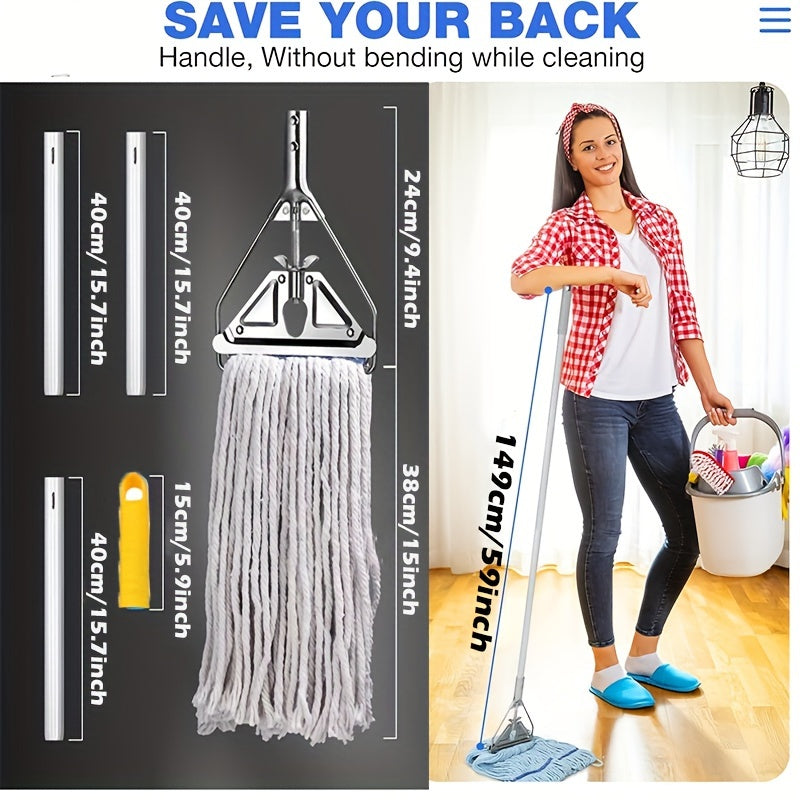Uzun tutqichi bilan mustahkam sanoat ip mopu - uyda, ofisda, garajda va tijorat sharoitlarida nam va quruq tozalash uchun ideal