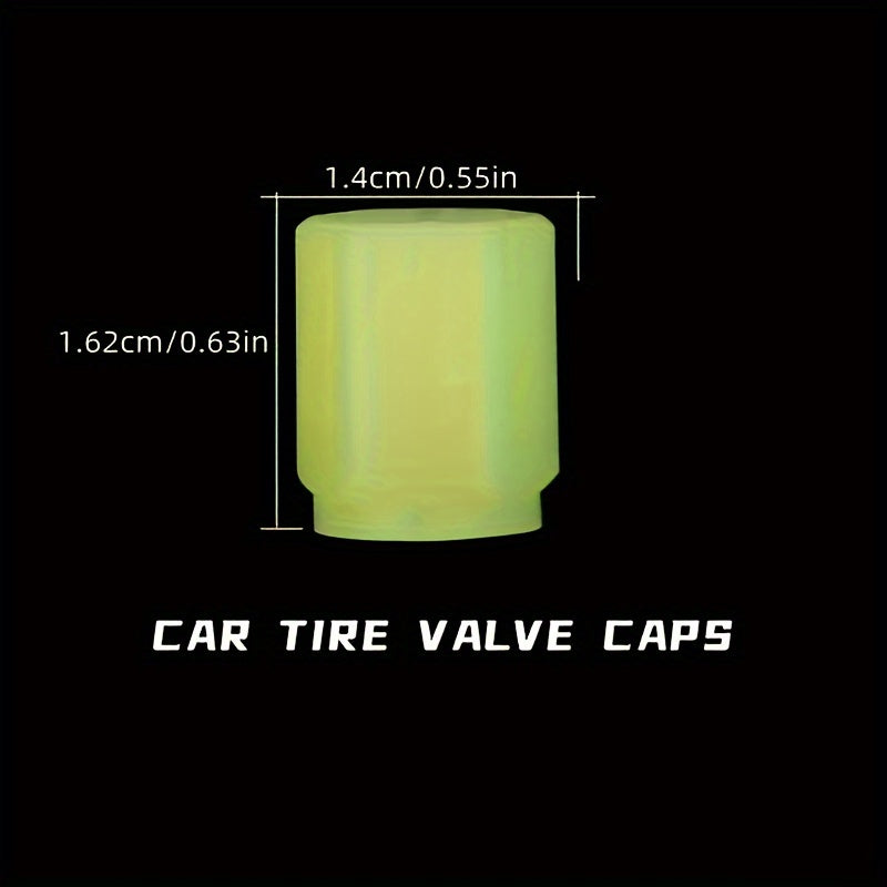 Universal Glow in Dark Tire Valve Stem Caps 4 Pack Fluorescent Rubber Car Bike Motorcycle