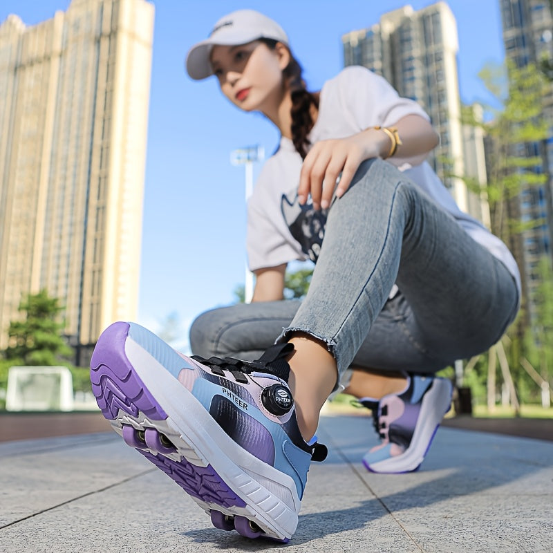 Kids Roller Skates for Boys and Girls All-Season Stripes Low Top PU and Fabric