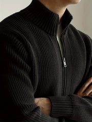 Men's Knitted Zip-Up Cardigan Sweater Fall Winter Solid Color High Stretch Casual Regular Fit