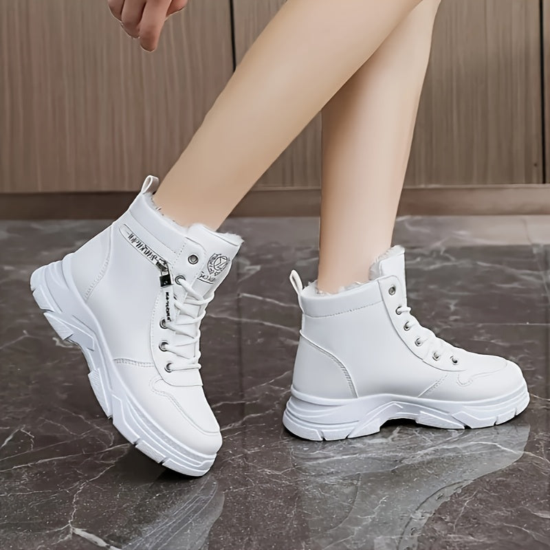 Women's Fleece-Lined Ankle Boots Beige Synthetic Casual Cold Weather