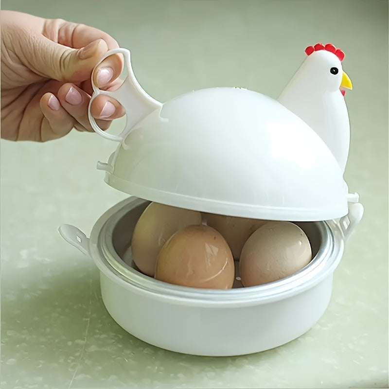 Stainless Steel Egg Cooker with Chicken-Shaped Poacher and Steamer 4 Cavities