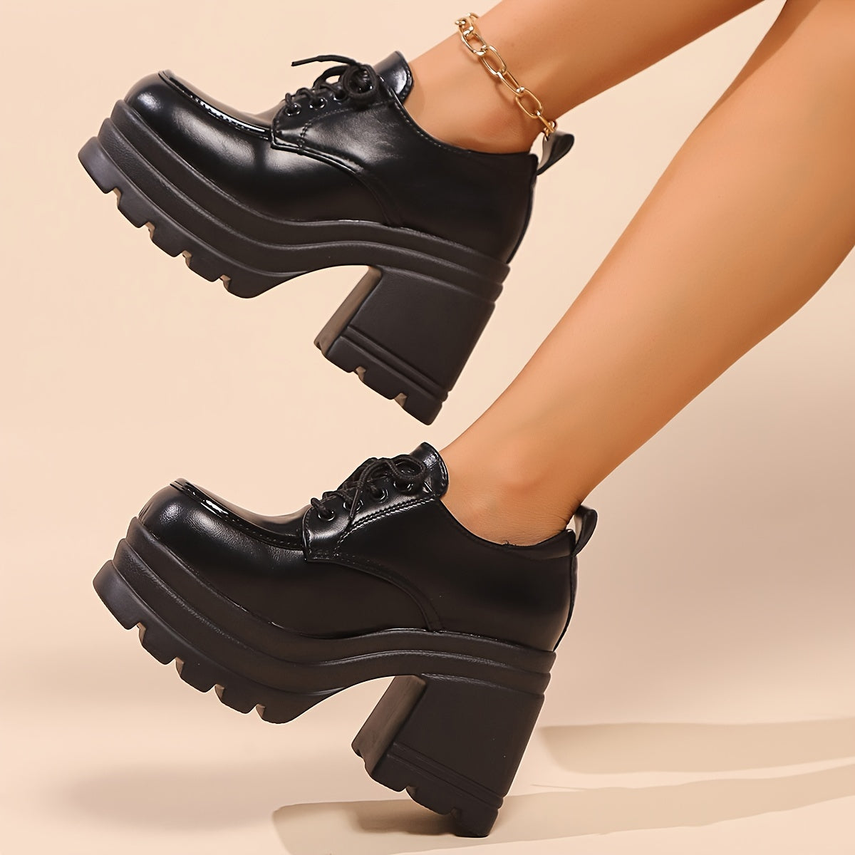 Women's Autumn Winter Thick Bottom Lace-Up Shoes 10cm Heightening Pastry