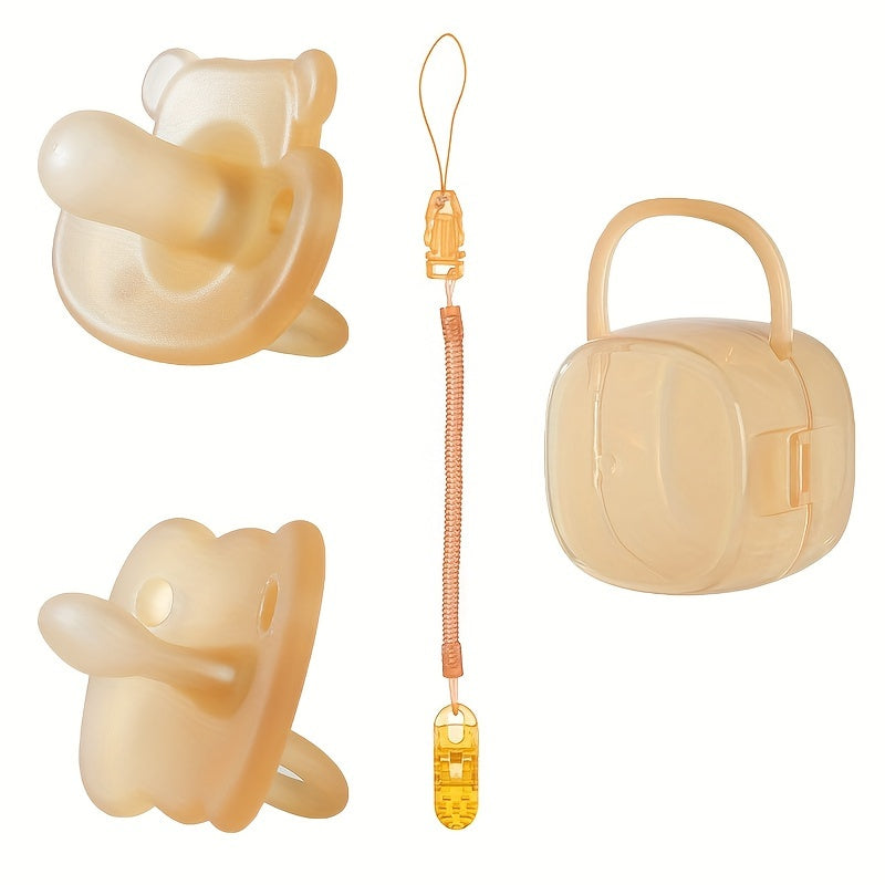 Набор успокаивающих предметов из пищевого силикона для детей - подходит для дневного и ночного использования, комплектуется пылезащитным чехлом и противоударной цепочкой, в цвете хаки.