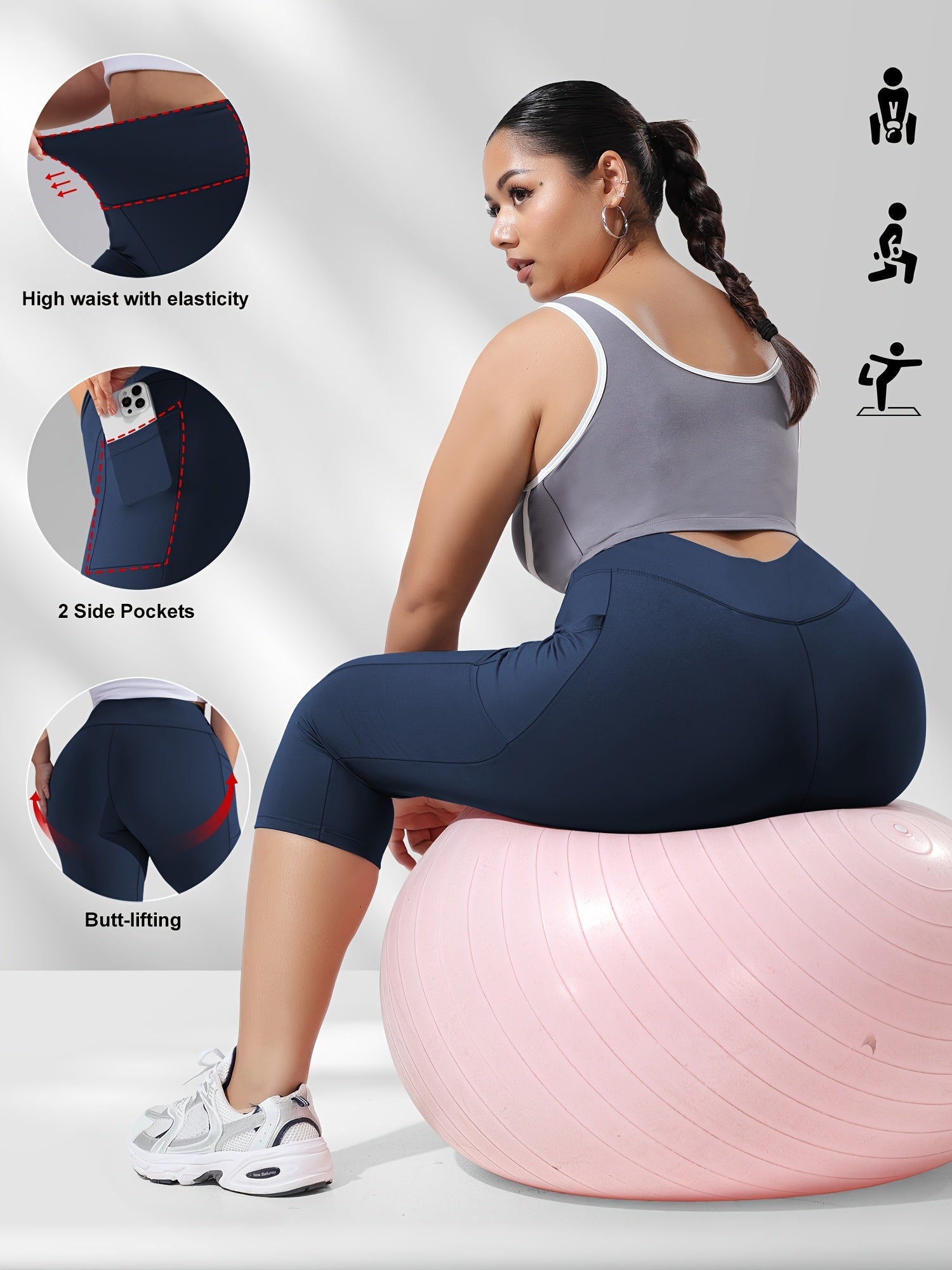 Plus Size Women's High-Waisted Side Stripe Bermuda Shorts Breathable Quick-Dry