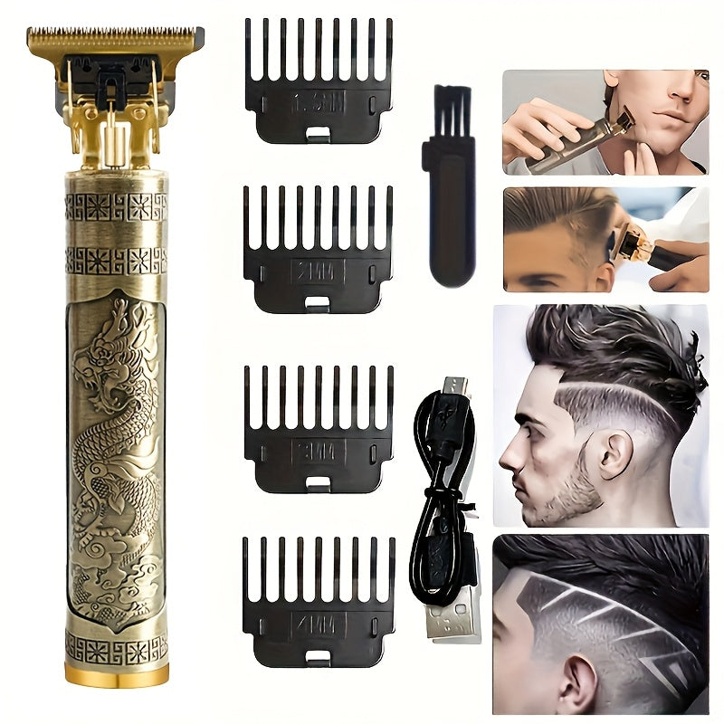 Erkaklar uchun simsiz USB quvvatlanadigan trimmer, T-shaklidagi pichoq va indikator tarak bilan, shaxsiy va barberlik foydalanishi uchun mos.