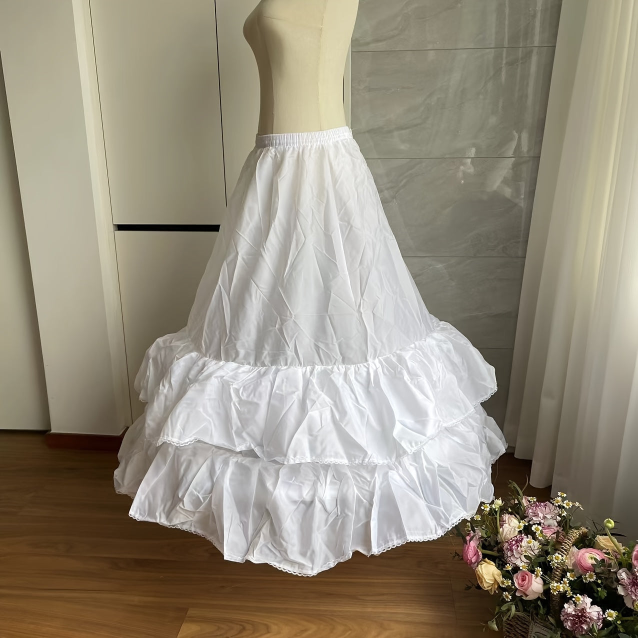 Girls Wedding Dress Crinoline Petticoat with Adjustable Size and 2 Hoop Layers