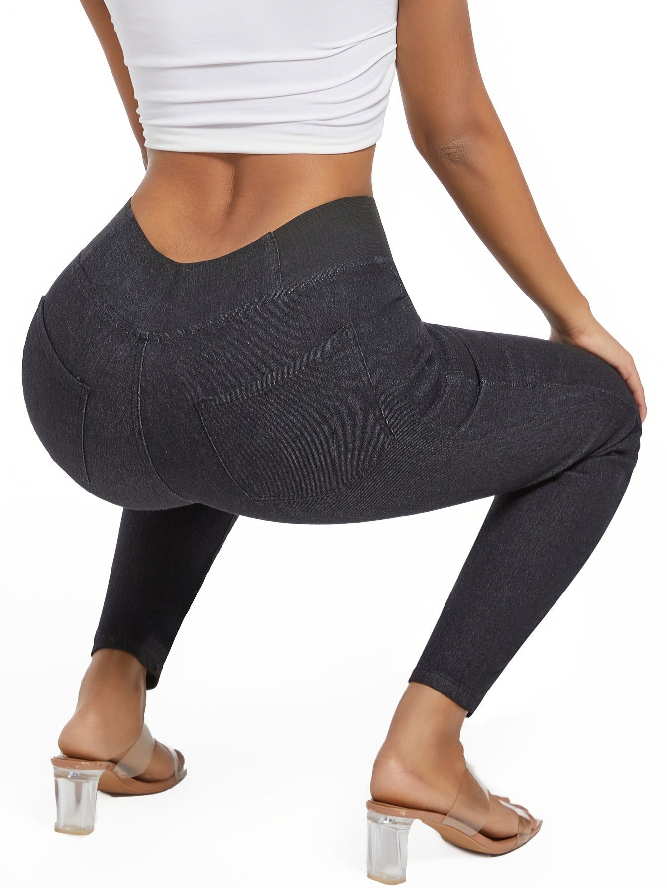 Women's Plus Size Stretch Denim Jeans High-Rise Slim Fit Black/Dark Gray