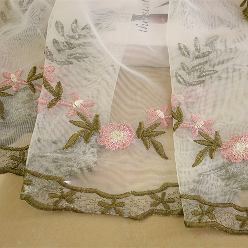 Pink Lace Sheer Curtains with Embroidered Floral Details for Living Room