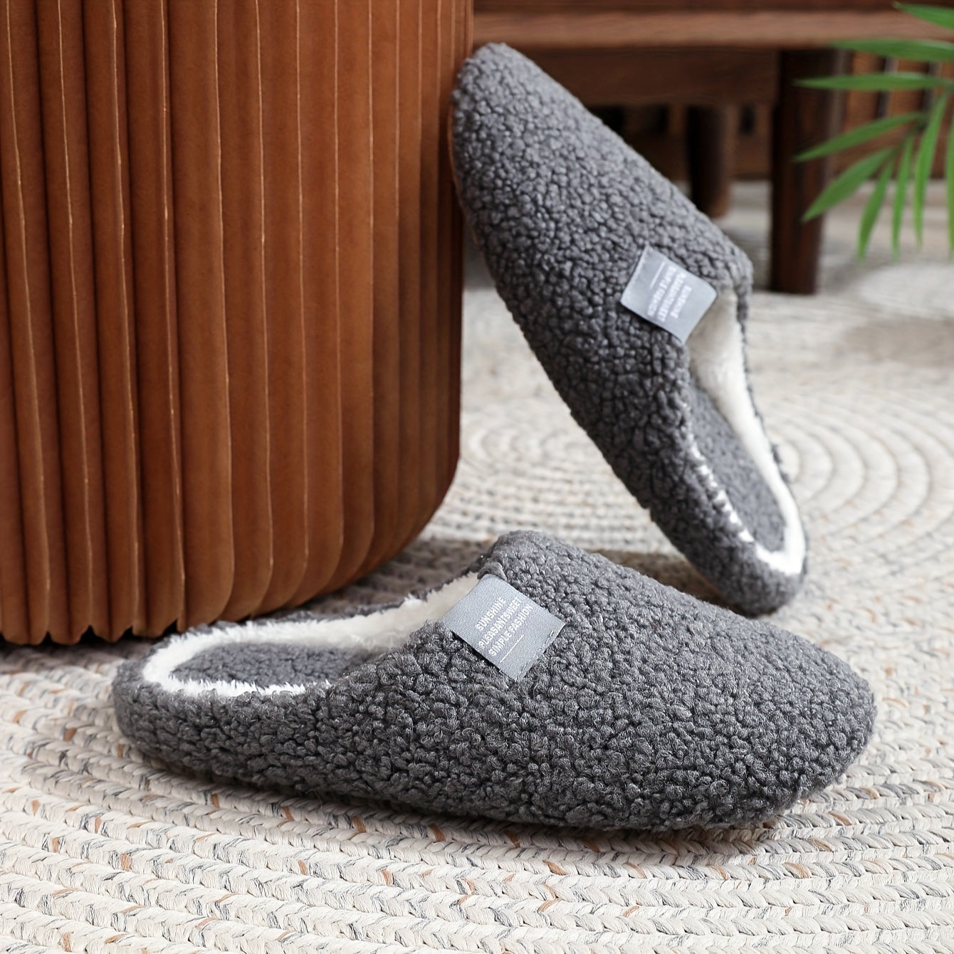 Zapatillas de interior para hombre, casuales de tela, color sólido, negro y blanco, otoño e invierno