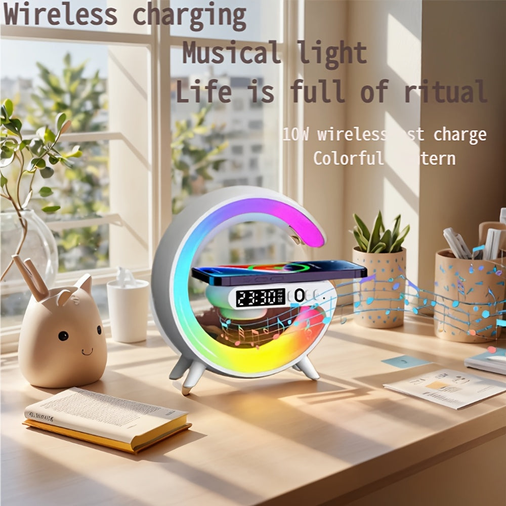 White Noise Smart Alarm Clock Wireless Charging Speaker Ambient Lamp USB Port