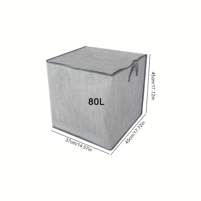 Large Fabric Storage Box with Lid Herringbone Pattern for Clothes and Bedding