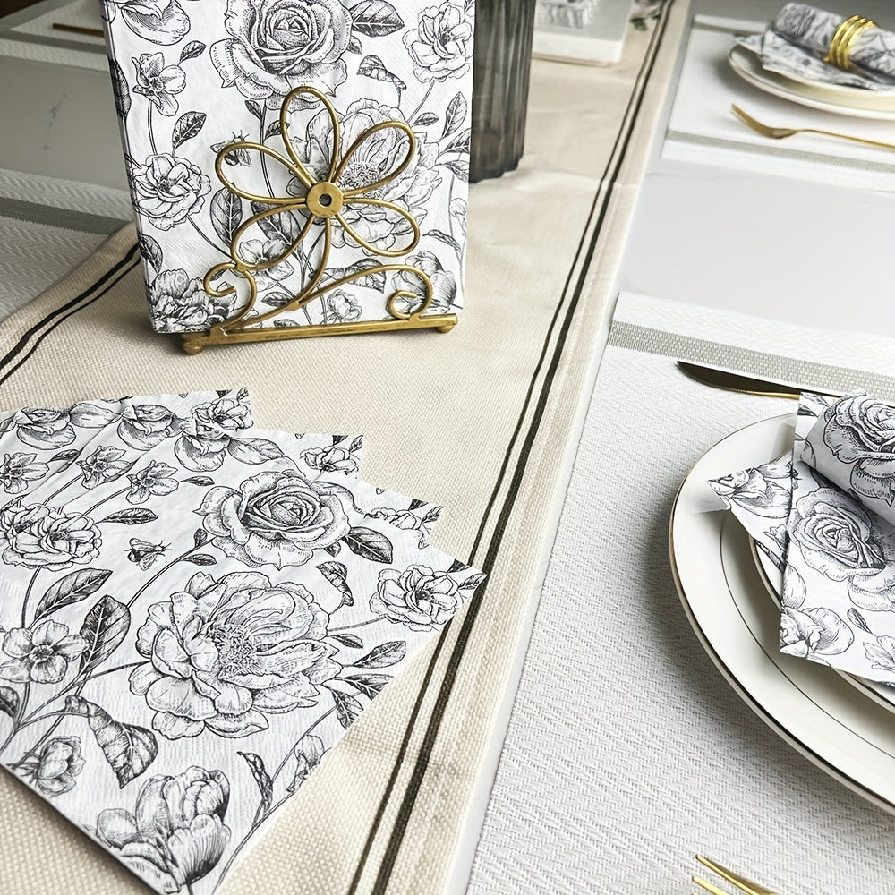 Set of 20 Floral Design Paper Napkins Square Disposable Wedding Thanksgiving Decor 33x33cm