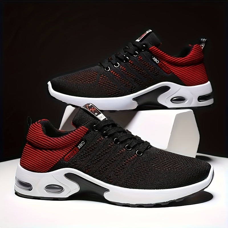 Men's Breathable Knit Sports Shoes All-Season Running Lace-Up Low Top Fabric Upper