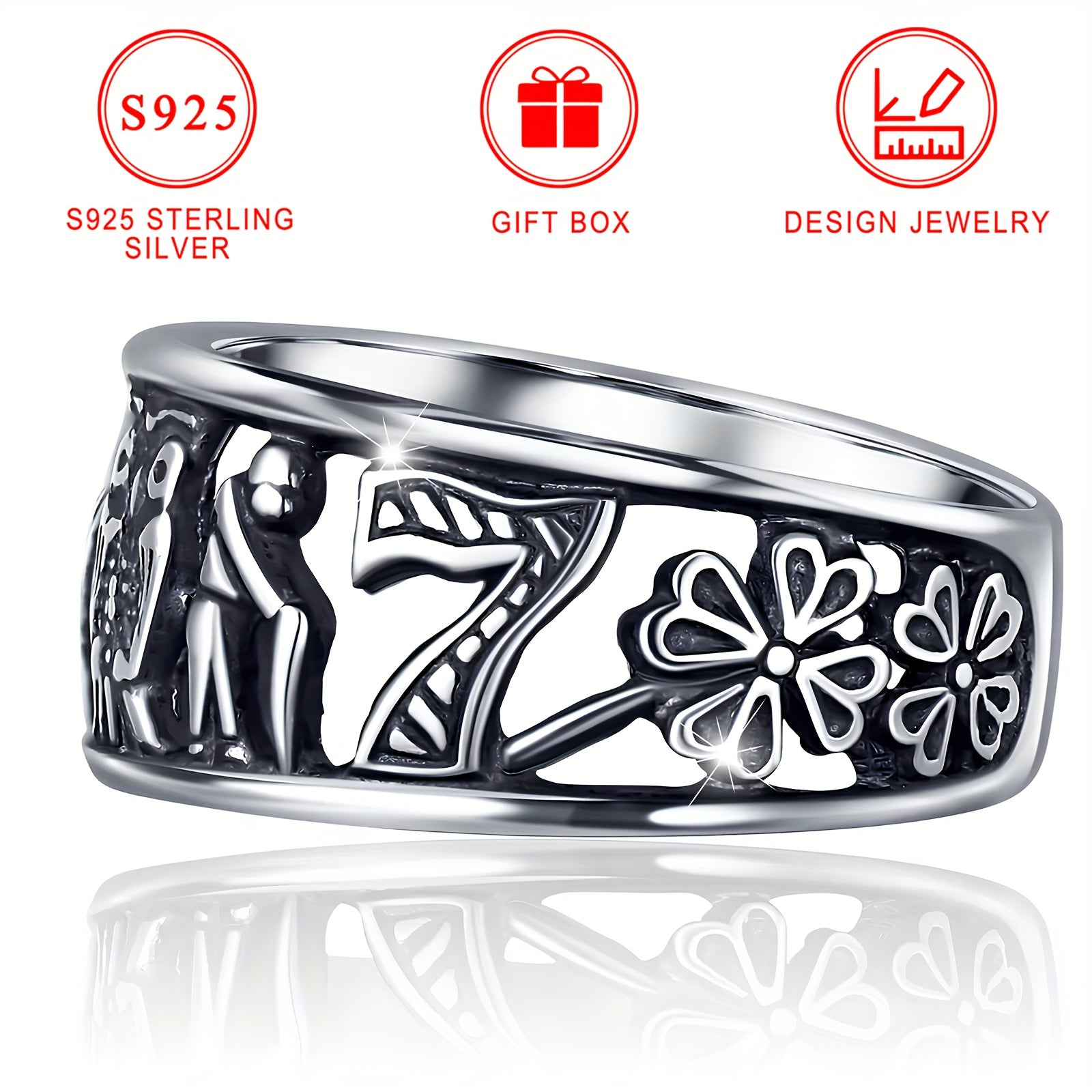 Anillo boho de plata de ley con animales, elefante, búho, herradura y grabados florales, unisex