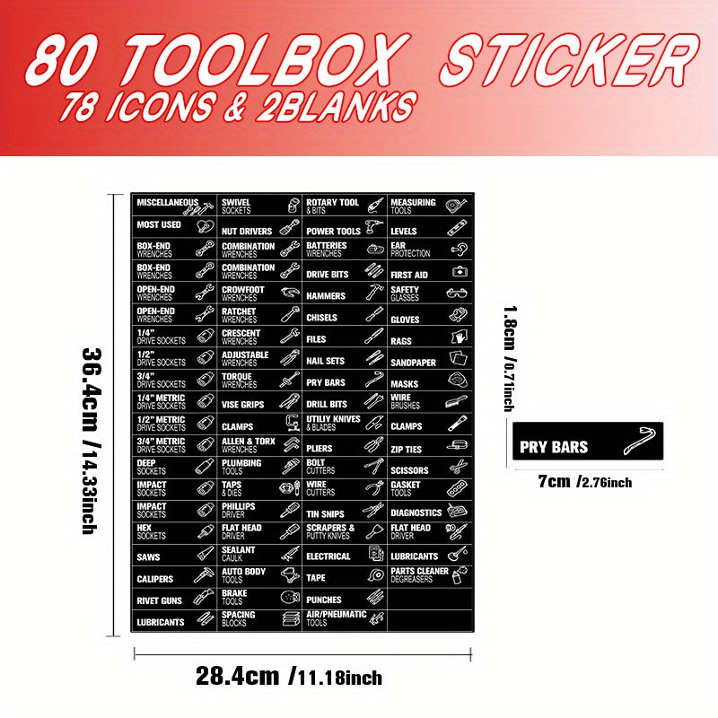 80 Pieces Toolbox Label Stickers Set for Steel Tool Boxes Large Easy Read