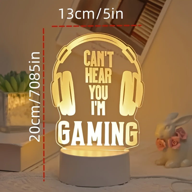 USB-Powered 3D Gaming Headset LED Night Light with Striped Design for Desk and Bedside Decor