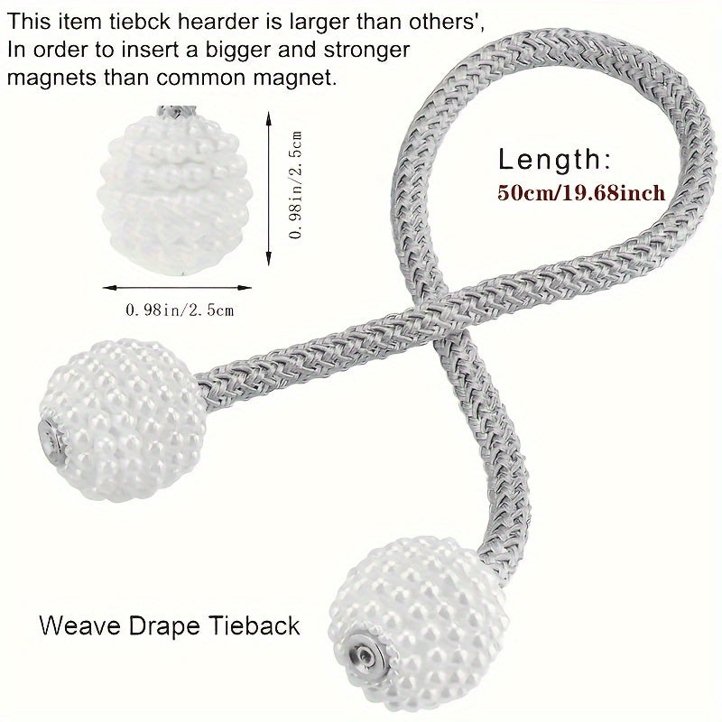 Minimalist Faux Pearl Magnetic Curtain Tiebacks Set of 1, No Drilling Holdback for Bedroom Living Room Home Decor