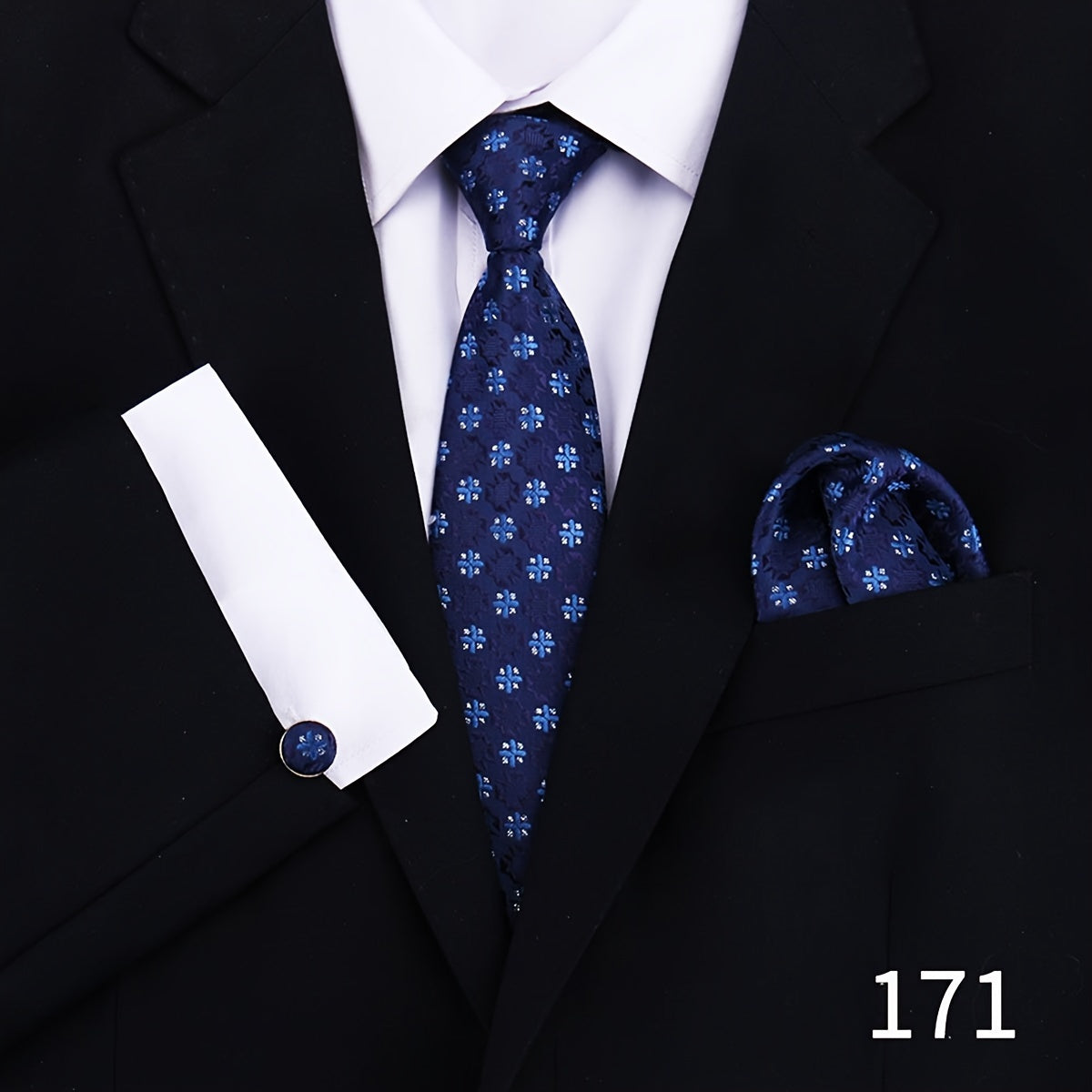 Men's Plaid Tie Set with Cufflinks and Handkerchief for Wedding and Formal Wear