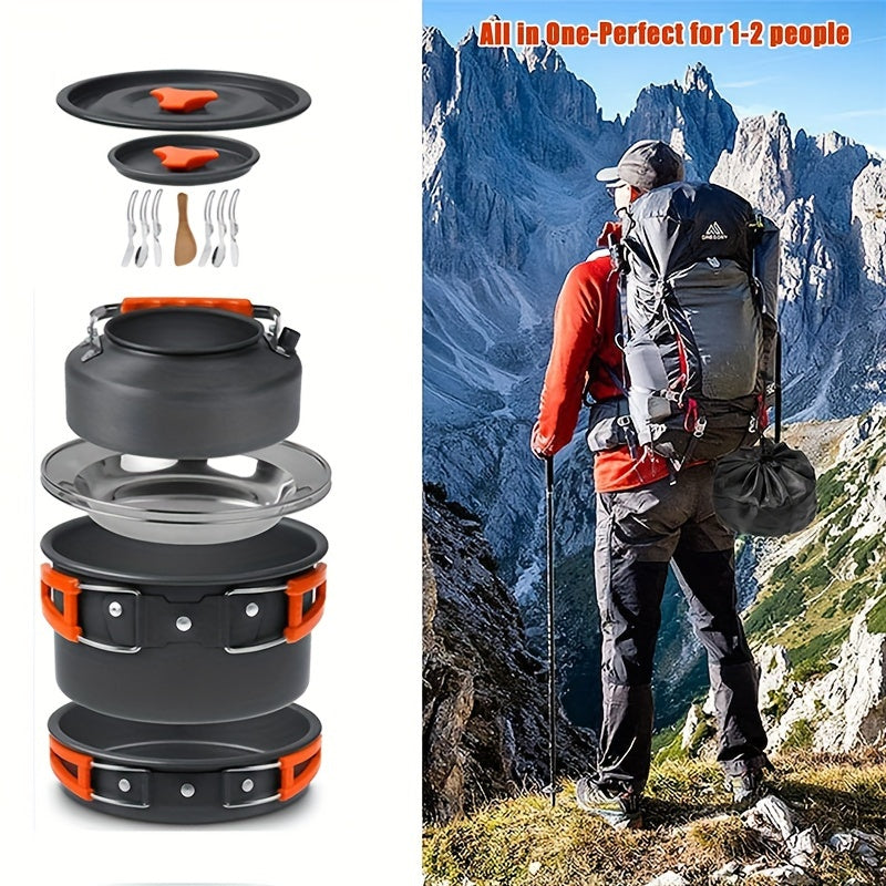 Portable Camping Cookware Set for 2-3 People Aluminum Alloy Foldable and Space-Saving