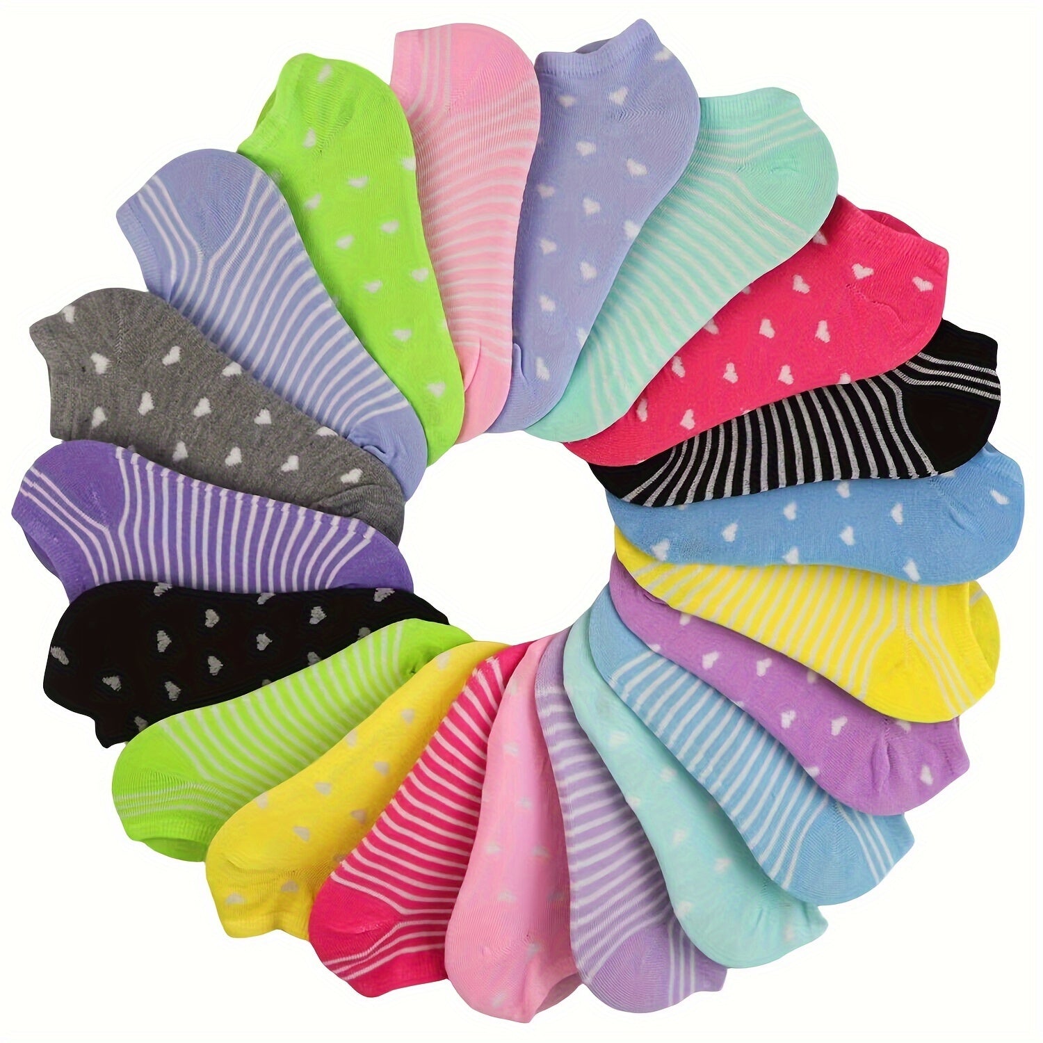 Women’s Ankle Socks 20 Pairs Lightweight Breathable Cotton-Polyester Geometric