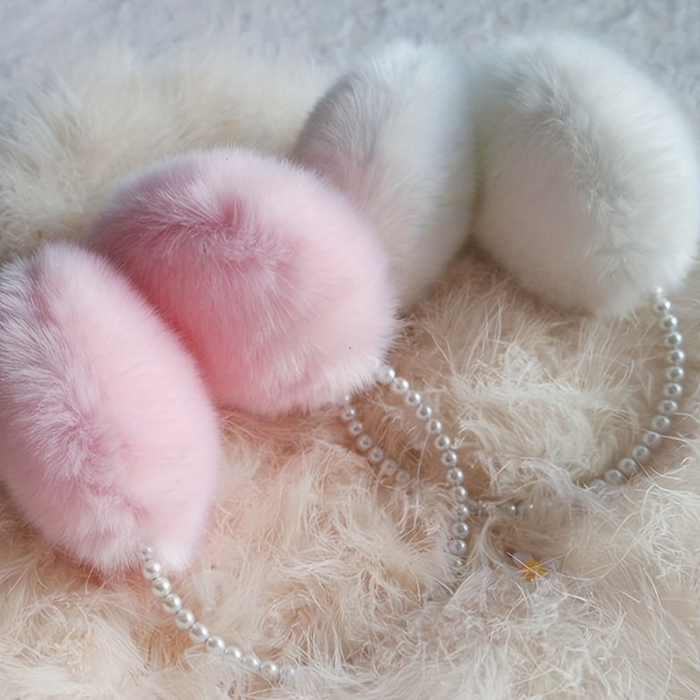 Winter Earmuffs for Women Plush Fabric Pearl Accents Warm Outdoor Fashion