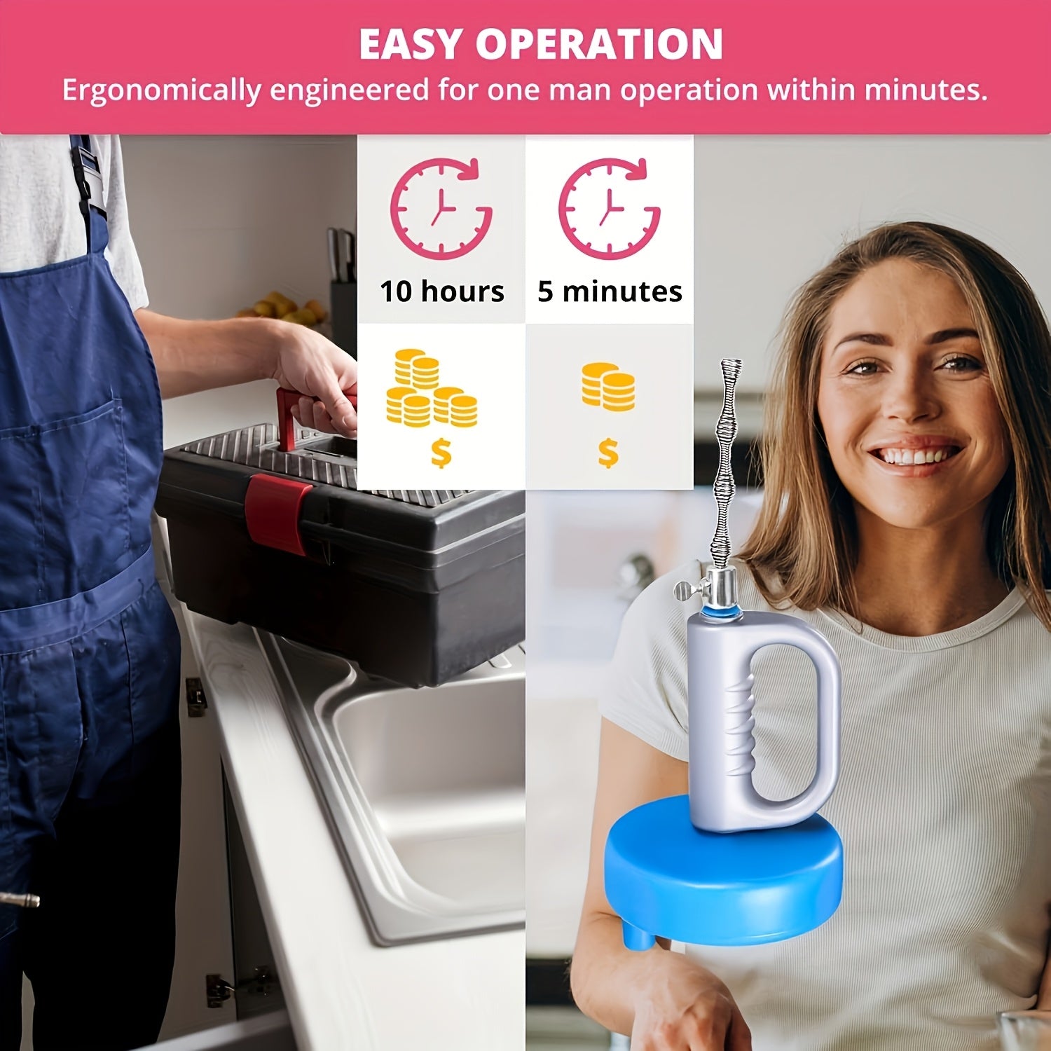 10m Flexible Spiral Wire Drain Clog Remover Manual Plumbing Snake for Kitchen Bathroom Commercial Use