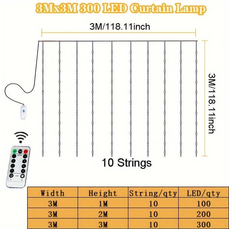 Luces de cortina de hadas con control remoto, alimentadas por USB, LED blanco cálido para decoración de interiores en dormitorios, bodas y fiestas