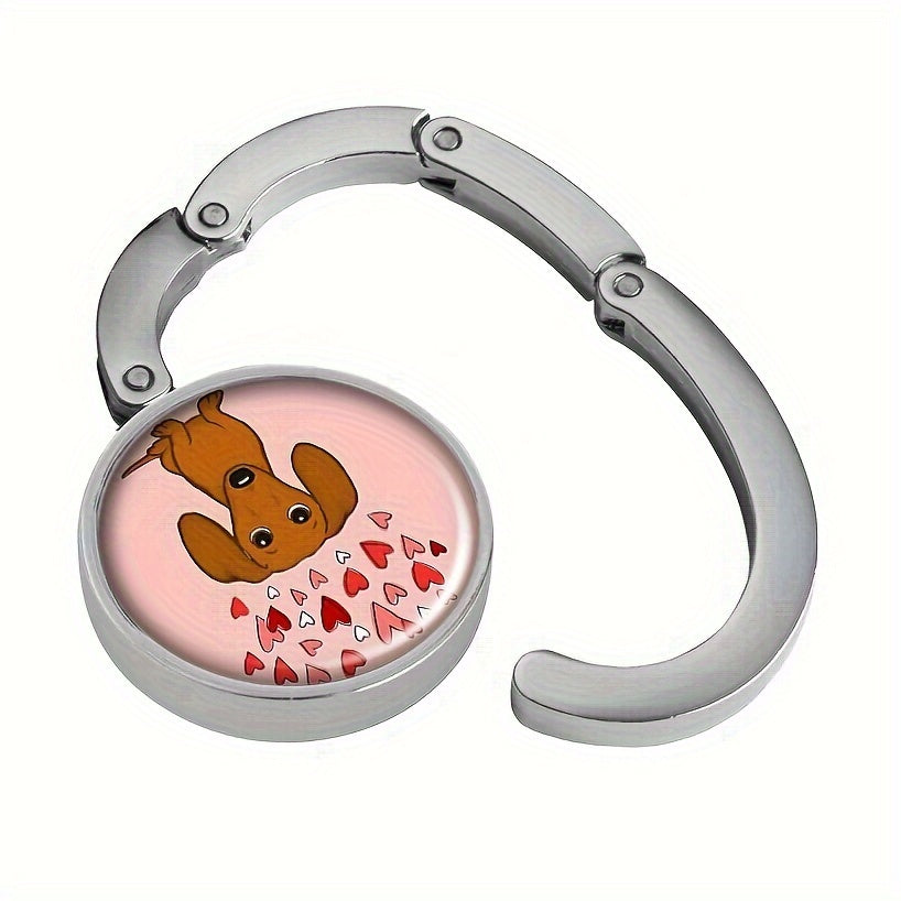 Foldable Handbag Hook with Dachshund Hearts Zinc Alloy Purse Hanger for Travel and Gift