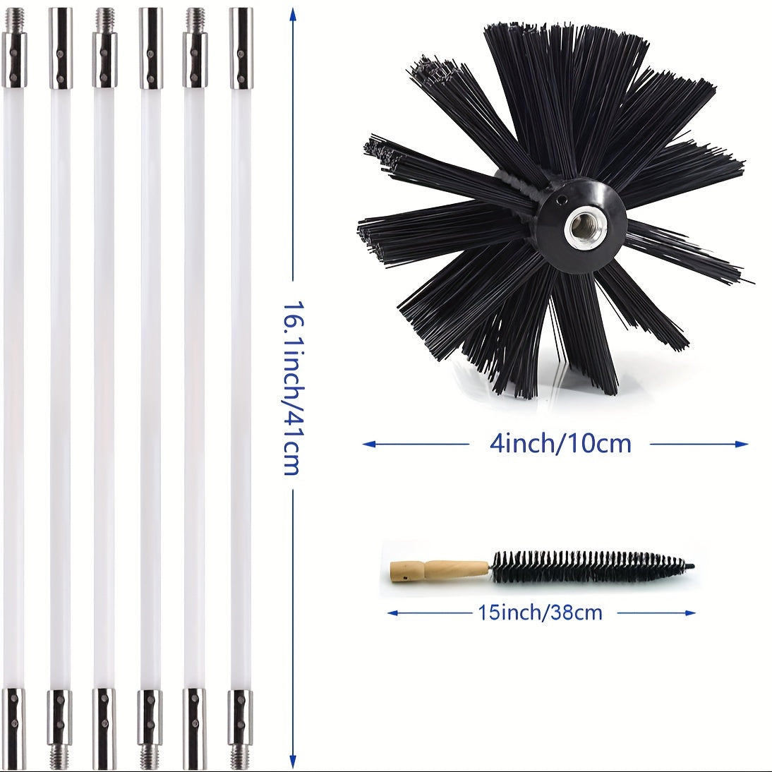 Chimney Brush Set with 9 Pieces, 243.84cm Reach, 4-Inch Brush Head, Drill Compatible