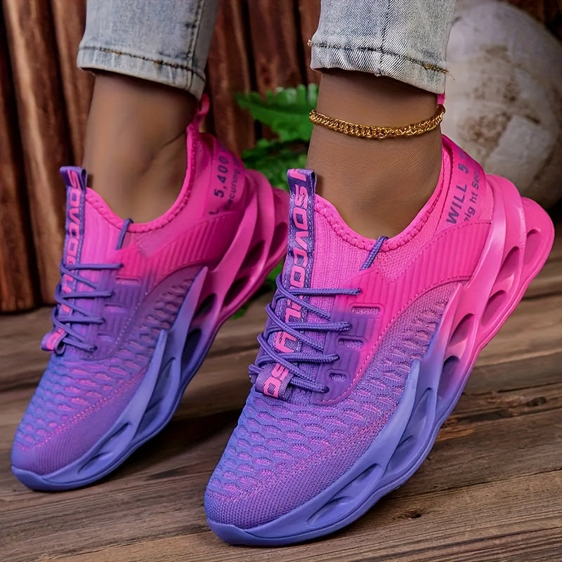 Women's Pink and Purple Running Sneakers Breathable Knit Lightweight Cushioned