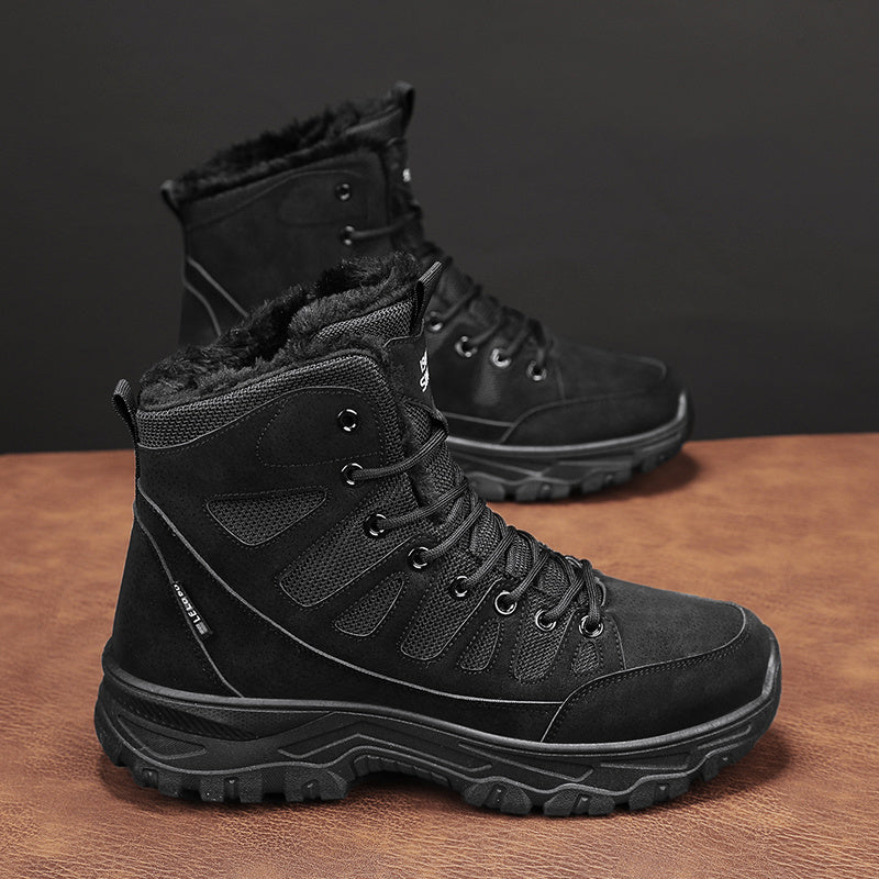 Women's Beige Slip-On Mid-Top Outdoor Shoes All-Season Hiking Boots