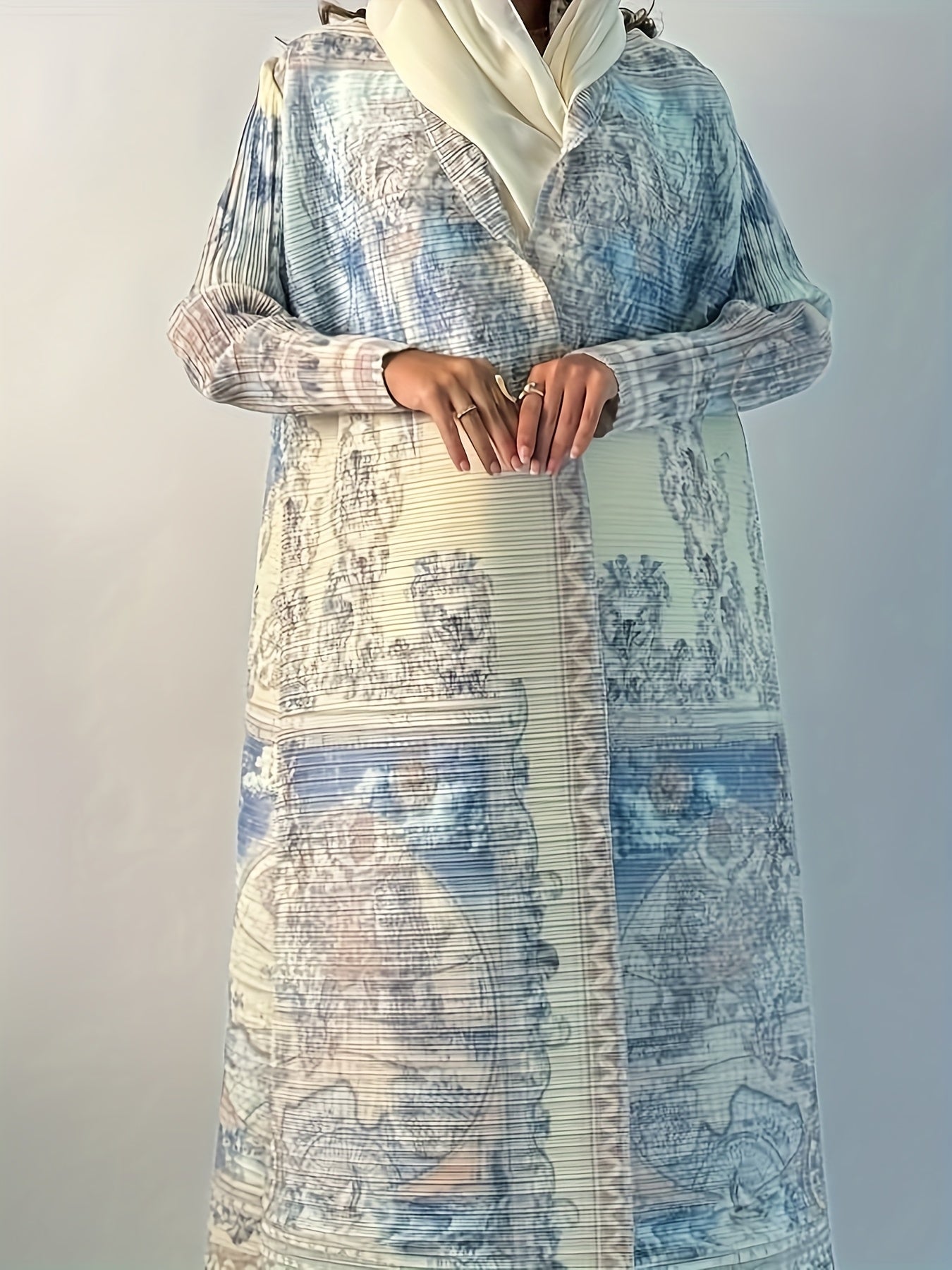 Plus o'lchamli vintage xarita bosma ro'ba kiyimi ochiq kardigan uzun yubka yengil hashamatli elegant kiyim