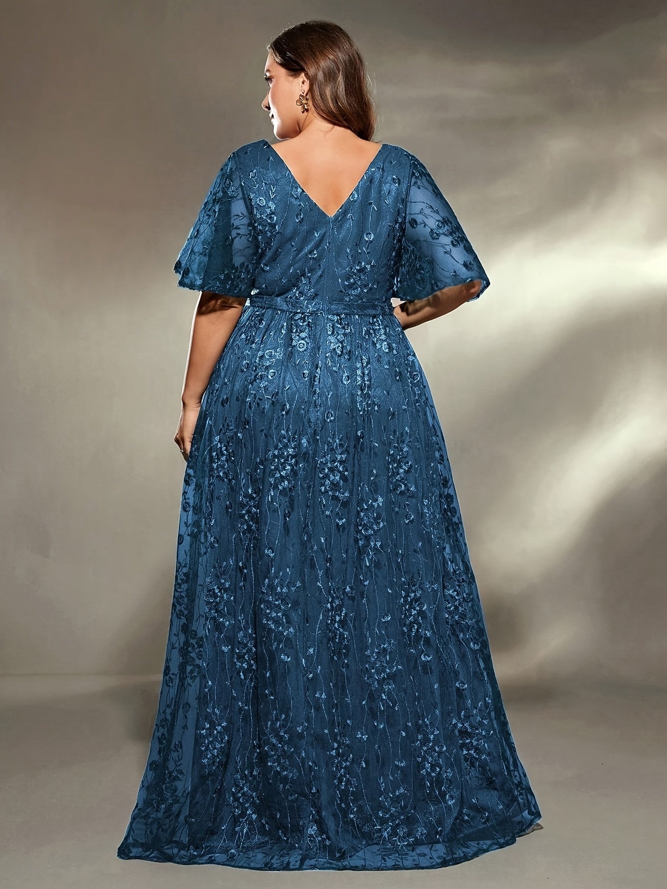 Plus Size Womens Mother Dress Satin Maxi Evening Gown Blue