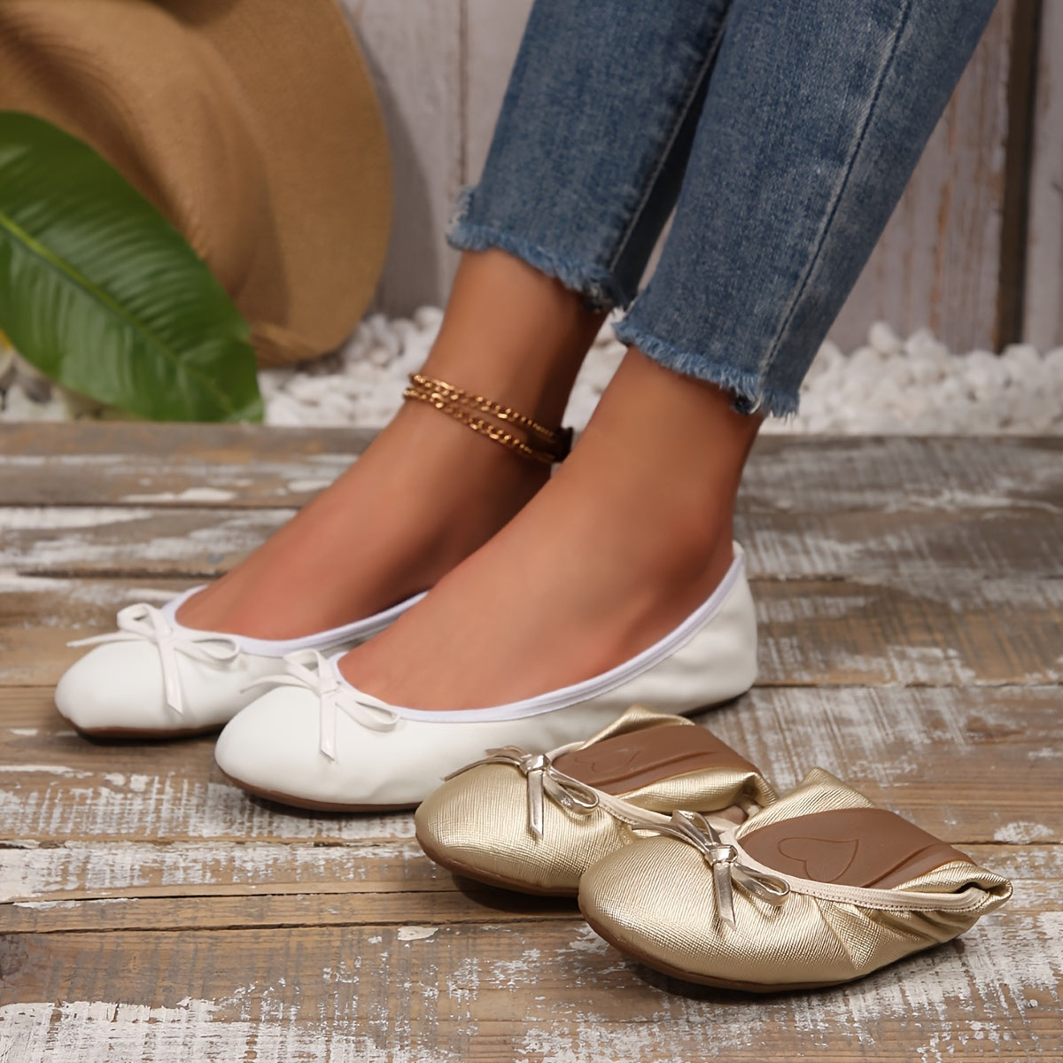 Zapatos de ballet para mujer con lazo - Zapatos de baile sin cordones con punta redonda y suela antideslizante de TPR