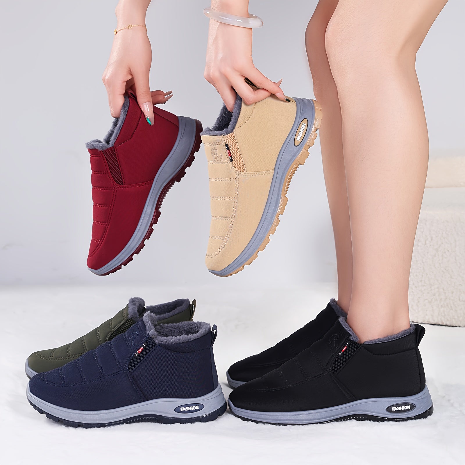 Women's Fleece-Lined Ankle Boots Lightweight Warm Maroon Casual