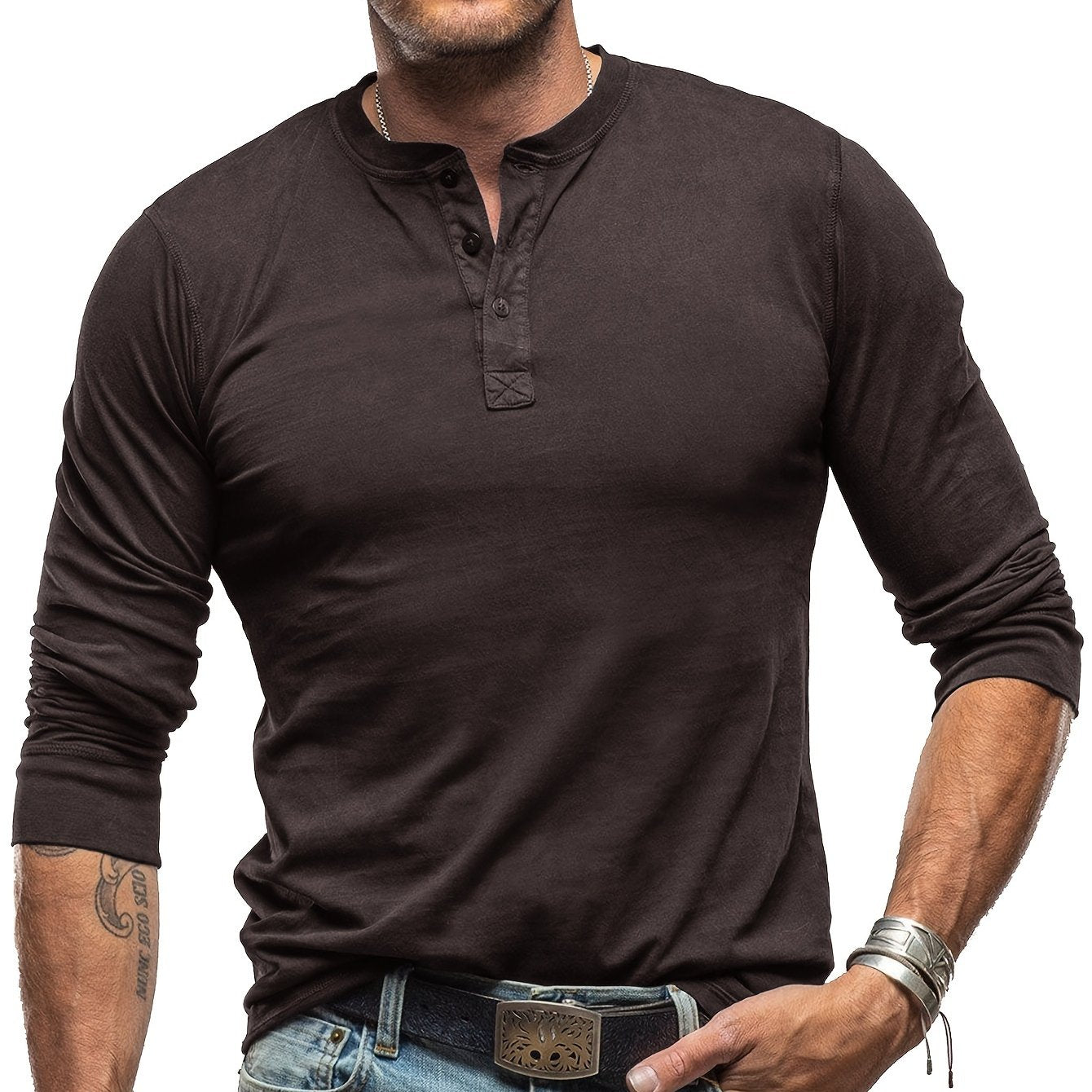Men's Long Sleeve Cotton T-Shirt Henley Solid Fall Winter