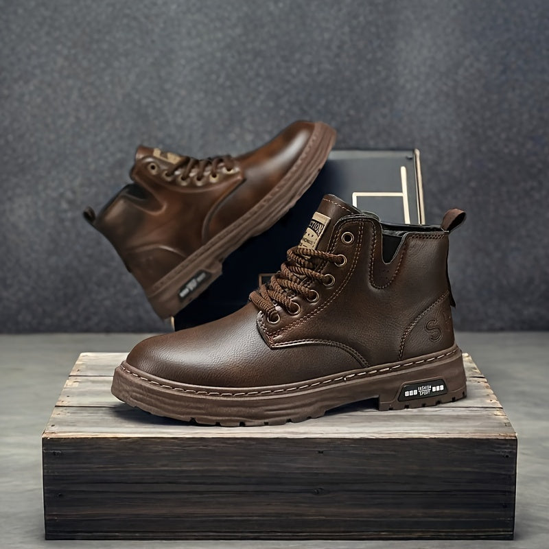 Men's Leather Lace-Up Boots with Zipper for Outdoor and Casual Wear