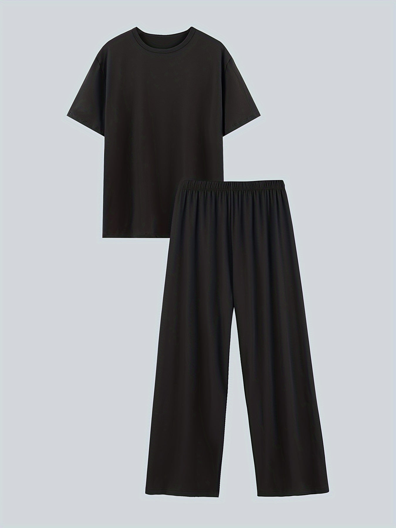 Men's Casual Pajama Set Polyester Elastane Solid Color Knit Spring Summer Loose Fit