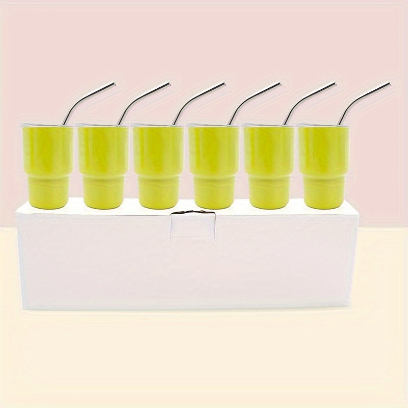 6-Piece Stainless Steel Shot Glasses Set with Lids and Straws for Bars and Home