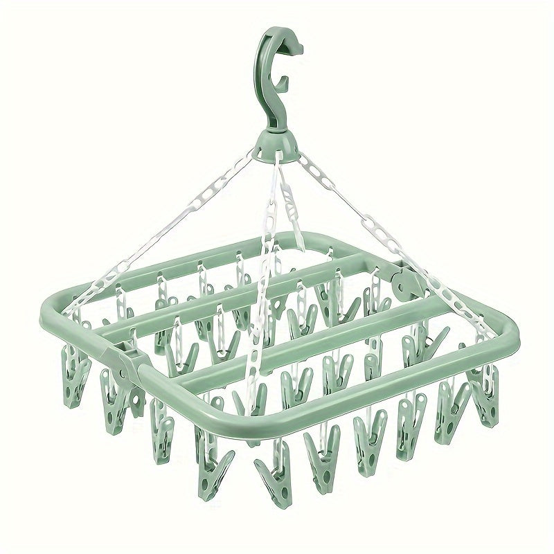 Compact Plastic 32-Clip Folding Laundry Hanger for Delicates Organizer