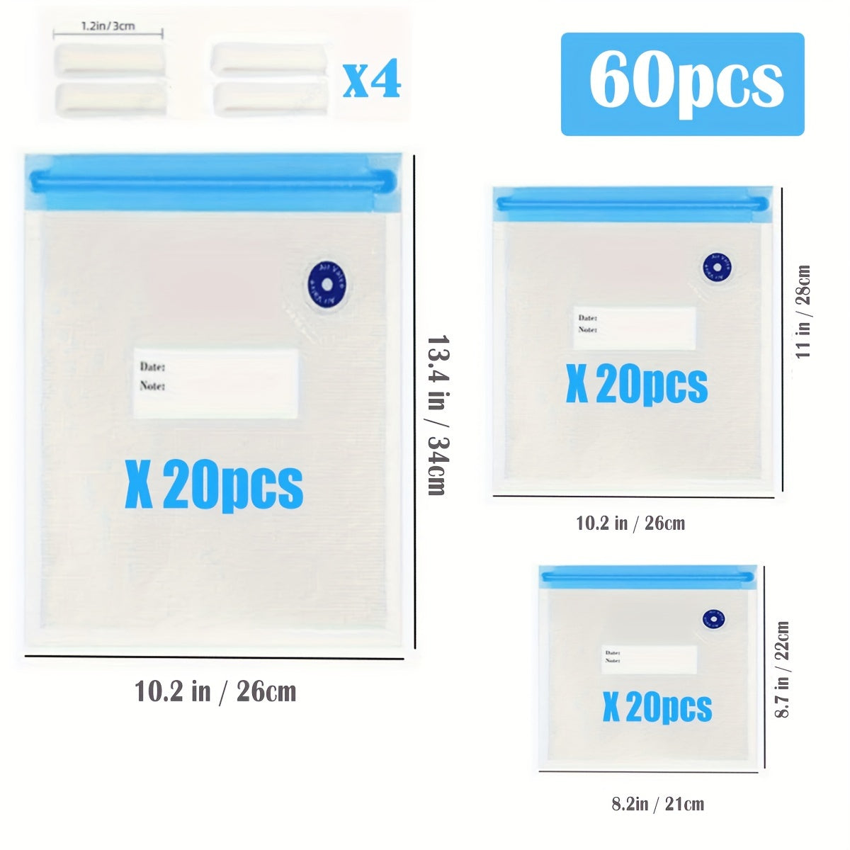 Набор из 64 многоразовых вакуумных пакетов для хранения продуктов без BPA, герметичные, герметичные, с зажимами