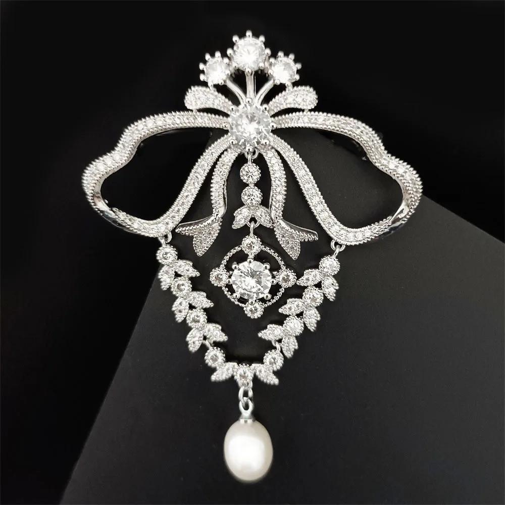 Vintage Crystal Bowknot Brooch Pin Rhinestone Corsage for Women's Dresses