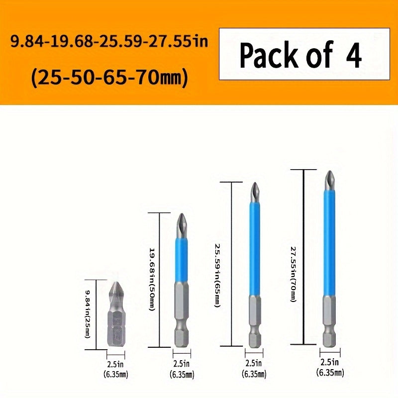 Juego de 5 piezas de puntas de destornillador de cruz magnéticas de acero S2 con alcance extendido