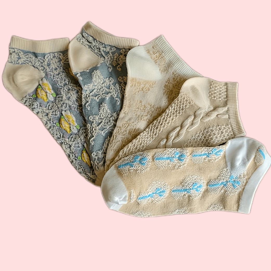Pack de 5 calcetines cortos blancos de verano para mujer, calcetines de tobillo de punto para uso casual