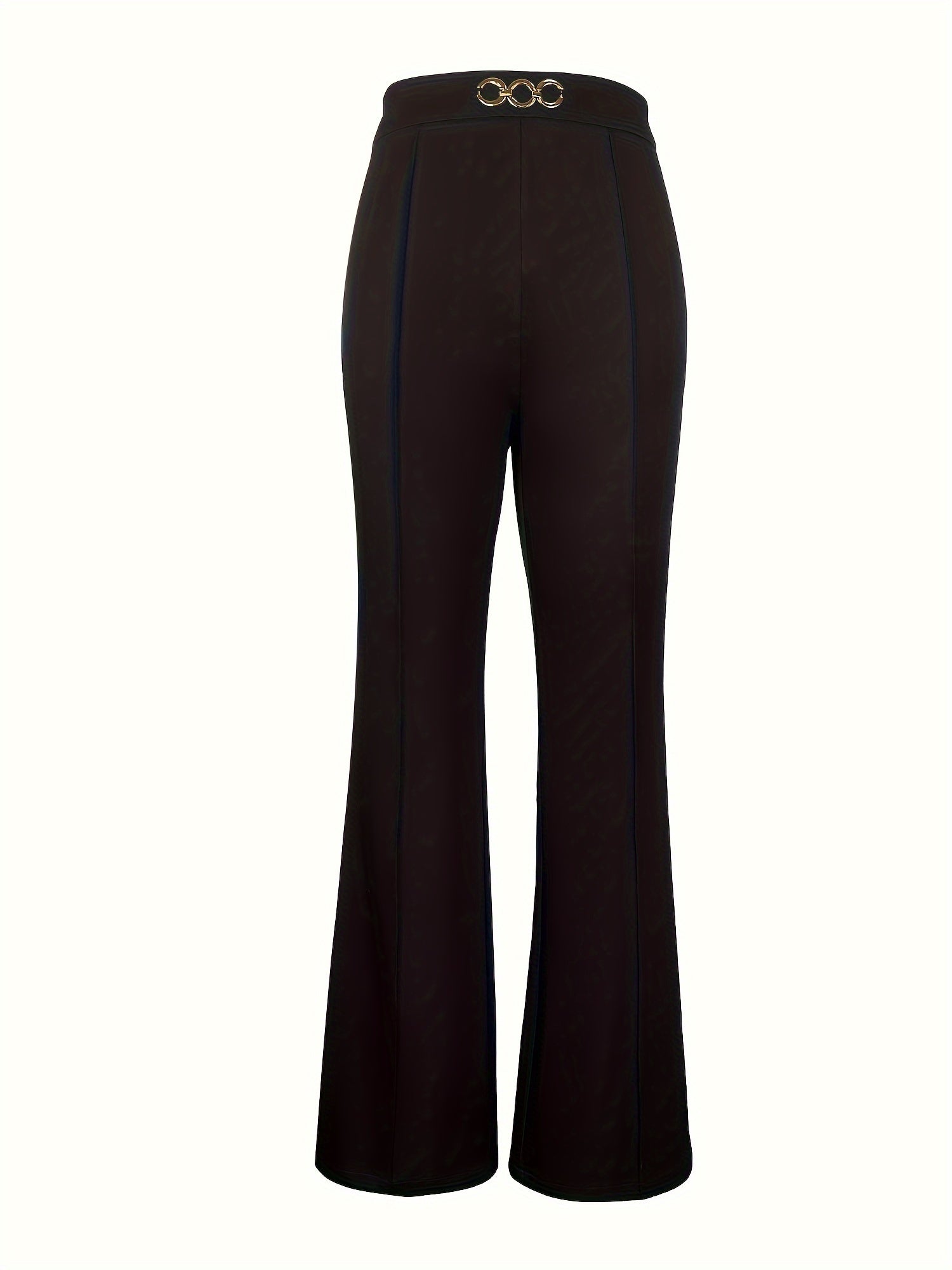 Navy Blue High-Waist Straight Leg Pants with Metal Button for Women