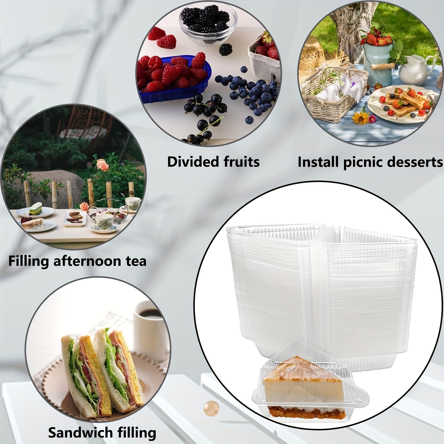 Ishlatish uchun qulay, ishonchli qopqoq bilan bir martalik idishlar - 15, 35 va 45 dona to'plamlarda mavjud. Ushbu shaffof plastik qutilar, takeout, partiyalar va boshqa tadbirlar uchun cheesecake bo'laklari uchun mukammaldir.